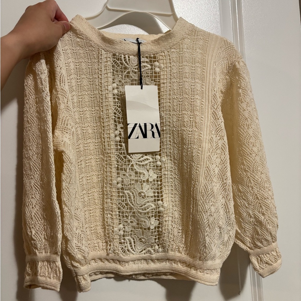 Zara Beige Lace Knit Top